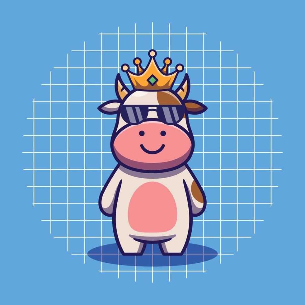 Cute Cow With Crown Cartoon Illustration For Kids vector