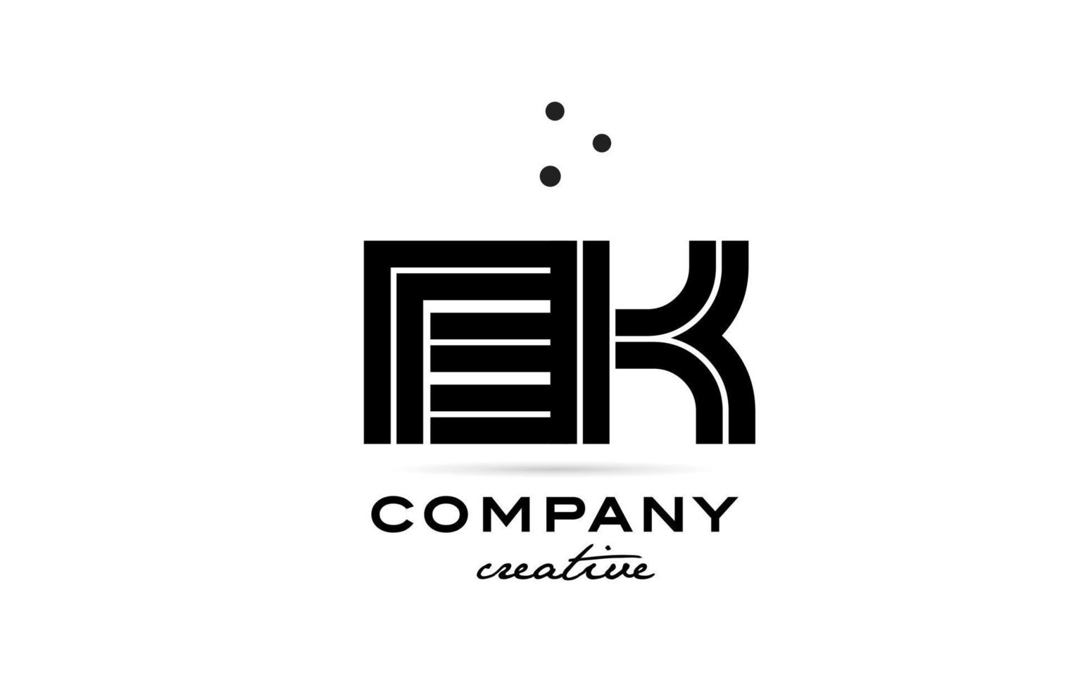 EK black and white combination alphabet bold letter logo with dots. Joined creative template design for company and business vector