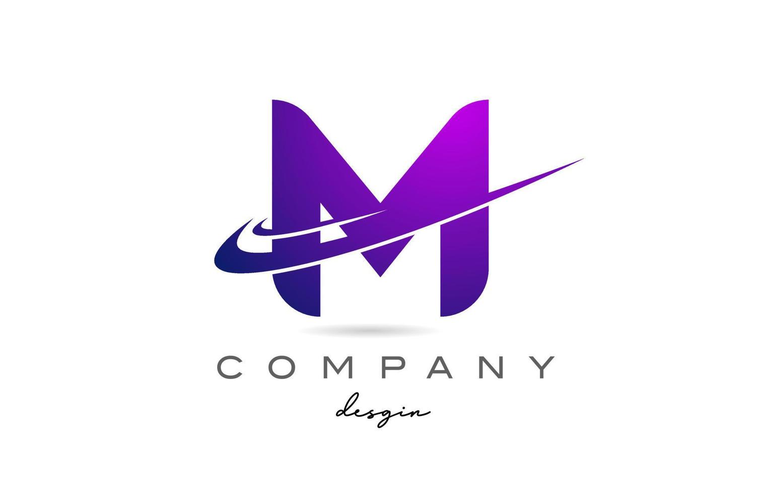 M purple alphabet letter logo with double swoosh. Corporate creative template design for business and company vector