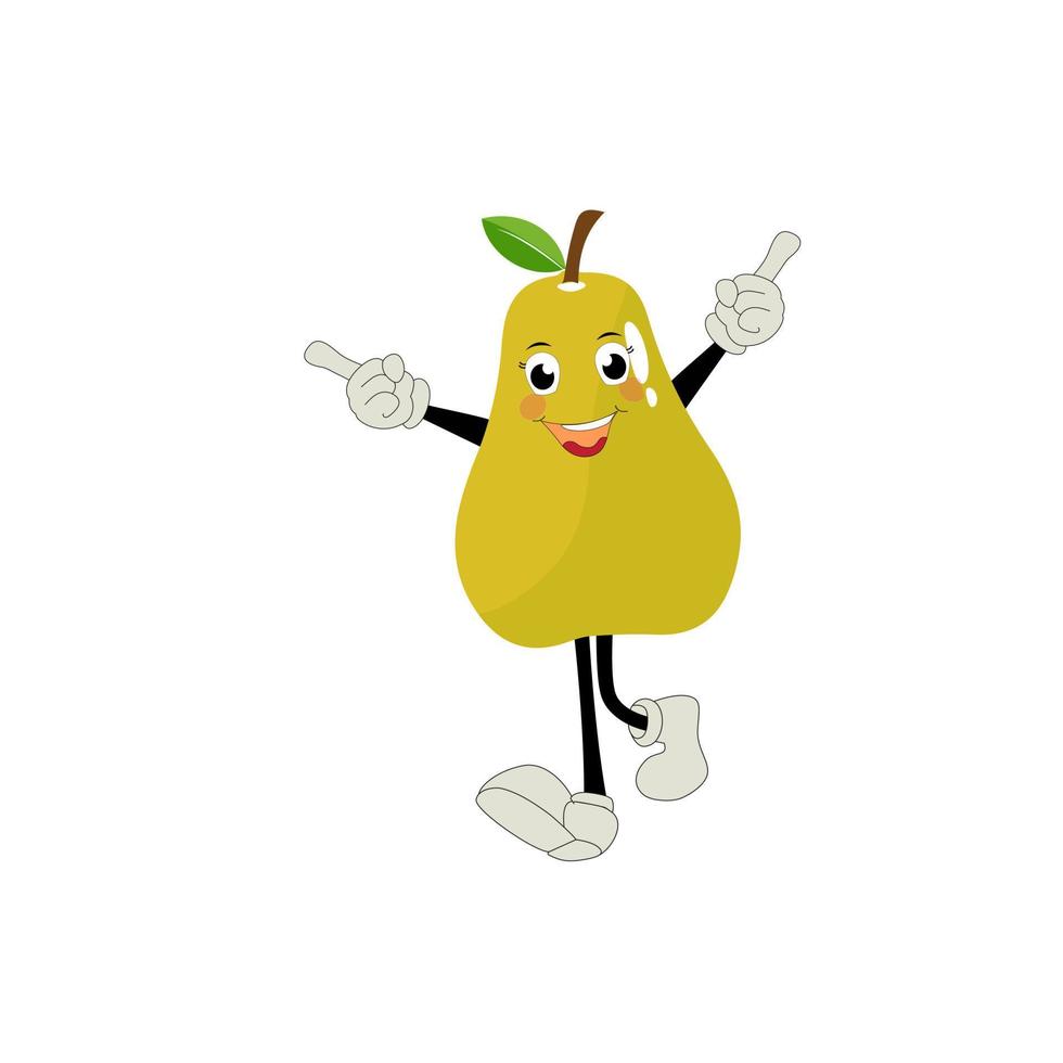 Pear fruit cartoon. Cute vector set of pear fruit character in different action emotion. Collection of pear characters in different expressions, Funny fruit mascot.