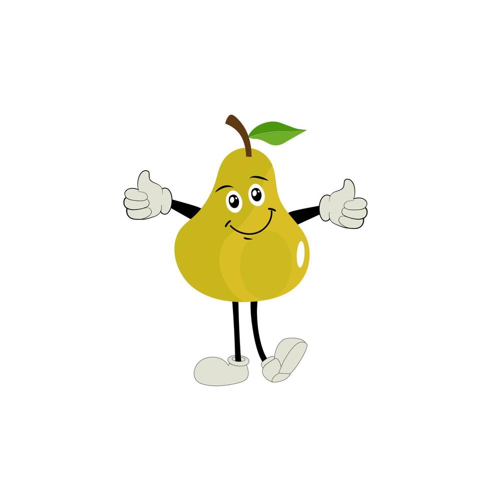 Pear fruit cartoon. Cute vector set of pear fruit character in different action emotion. Collection of pear characters in different expressions, Funny fruit mascot.