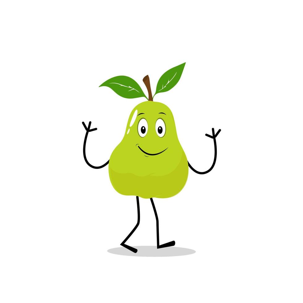 Pear fruit cartoon. Cute vector set of pear fruit character in different action emotion. Collection of pear characters in different expressions, Funny fruit mascot.