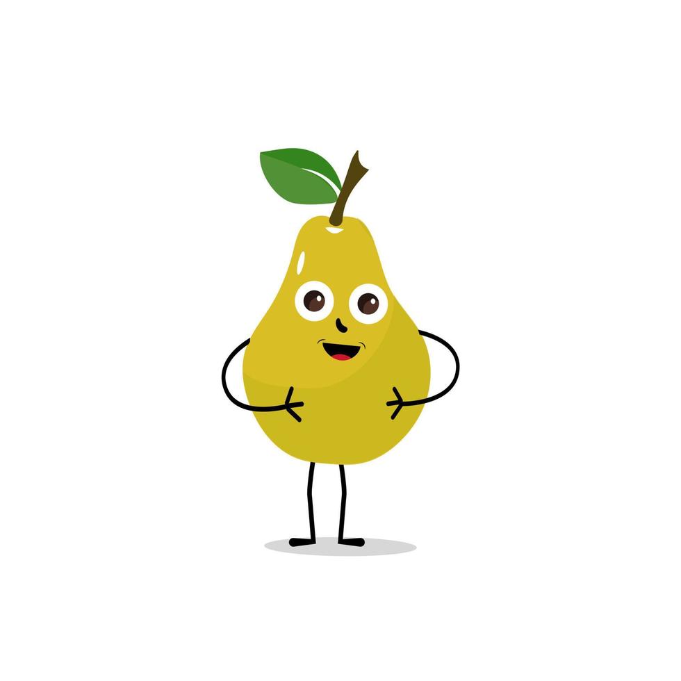 Pear fruit cartoon. Cute vector set of pear fruit character in different action emotion. Collection of pear characters in different expressions, Funny fruit mascot.