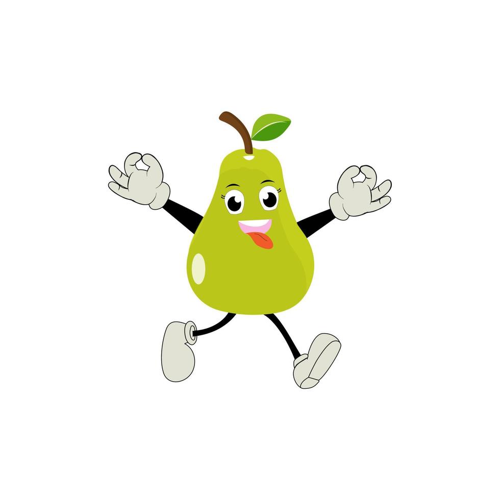 Pear fruit cartoon. Cute vector set of pear fruit character in different action emotion. Collection of pear characters in different expressions, Funny fruit mascot.