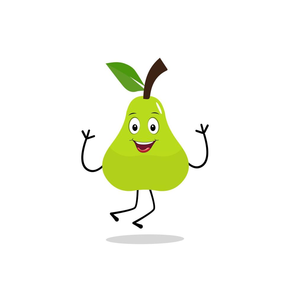 Pear fruit cartoon. Cute vector set of pear fruit character in different action emotion. Collection of pear characters in different expressions, Funny fruit mascot.