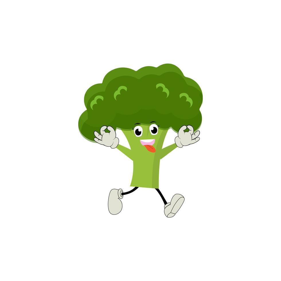 Broccoli mascot cartoon in vector. Cute happy smiling broccoli vegetable set collection. Vector flat cartoon character illustration icon design. content, happy, green smile, cheerful Face Emotion.