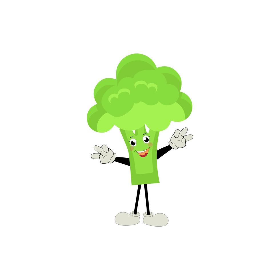 Broccoli mascot cartoon in vector. Cute happy smiling broccoli vegetable set collection. Vector flat cartoon character illustration icon design. content, happy, green smile, cheerful Face Emotion.