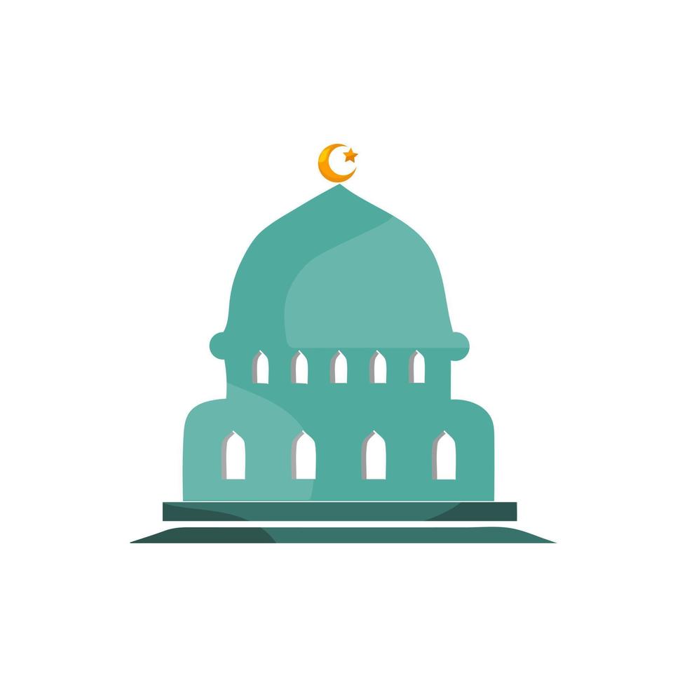 Muslim mosque isolated flat facade on white background. Flat with shadows architecture object. Vector cartoon design. Beautiful muslim temple icon illustration. Eastern cultural landmark.