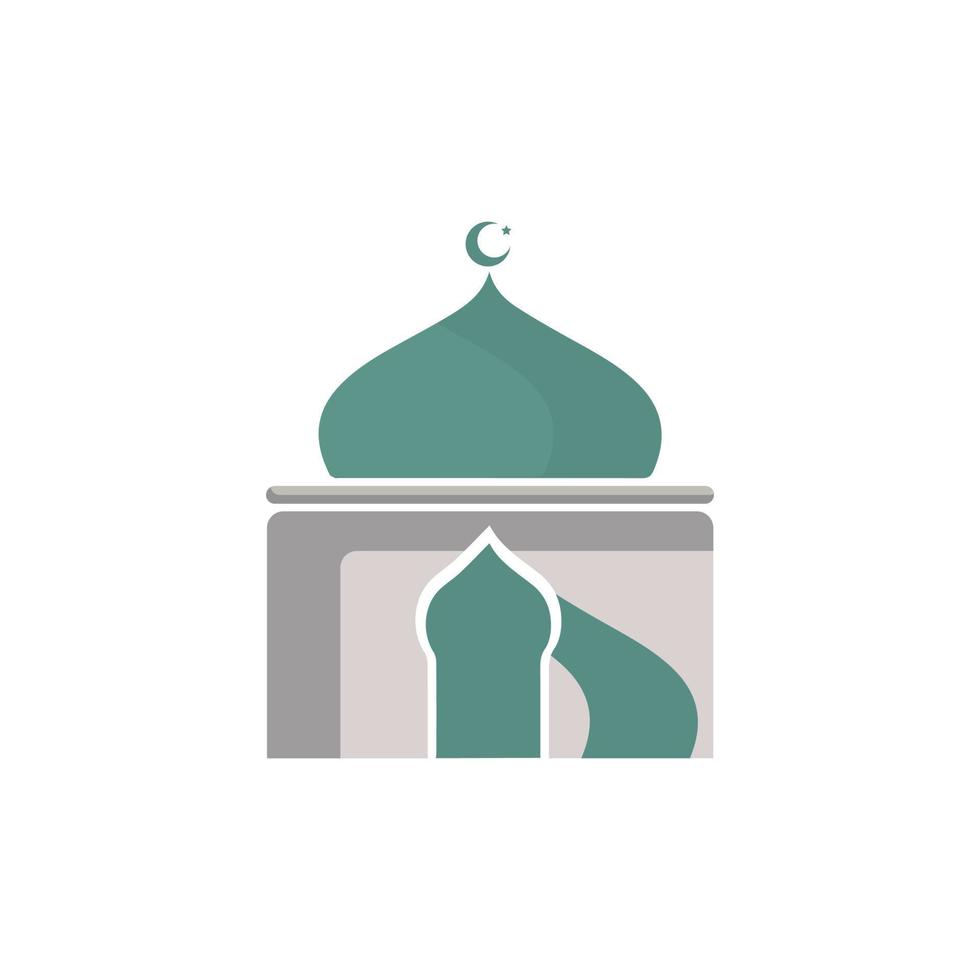 Muslim mosque isolated flat facade on white background. Flat with shadows architecture object. Vector cartoon design. Beautiful muslim temple icon illustration. Eastern cultural landmark.