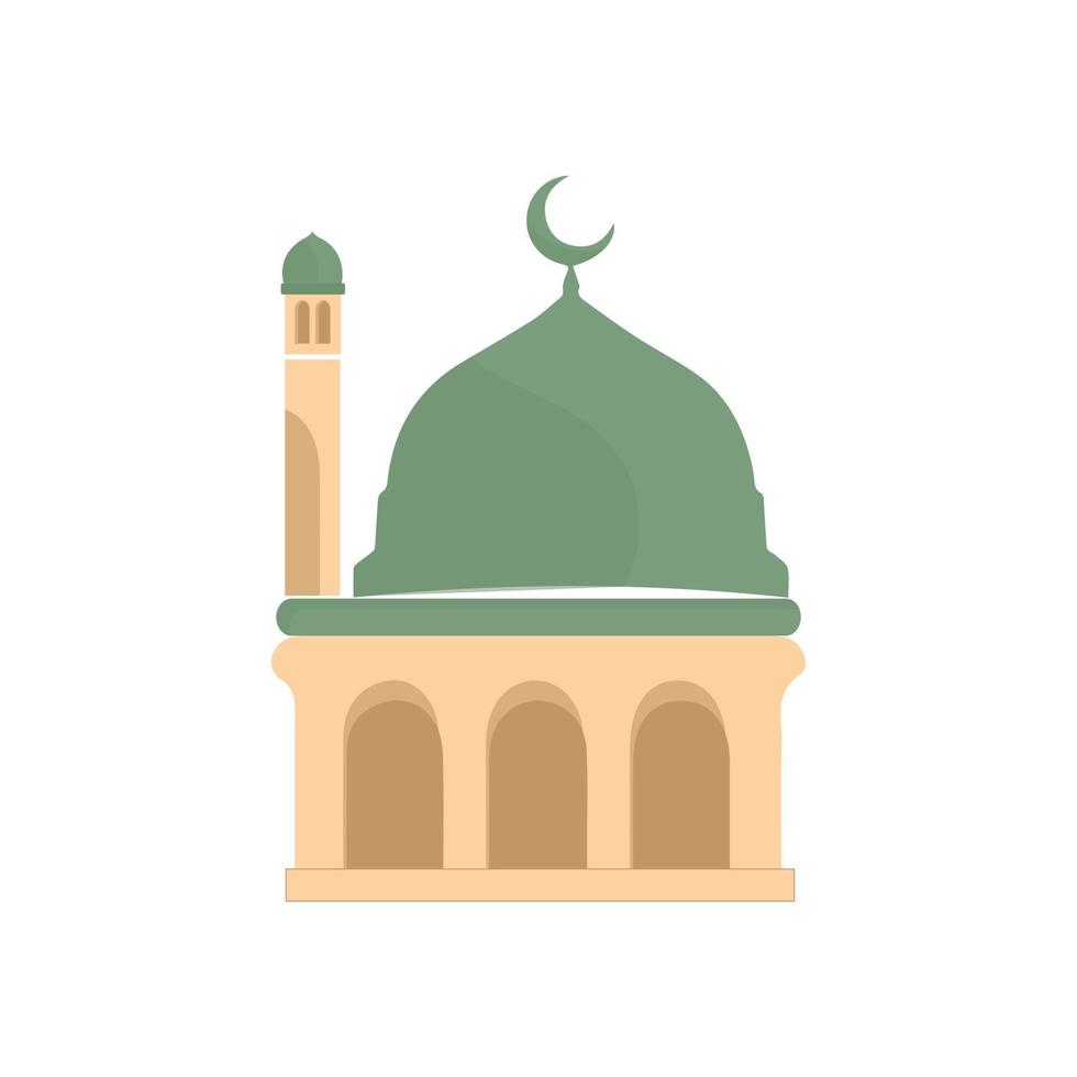 Muslim mosque isolated flat facade on white background. Flat with shadows architecture object. Vector cartoon design. Beautiful muslim temple icon illustration. Eastern cultural landmark.