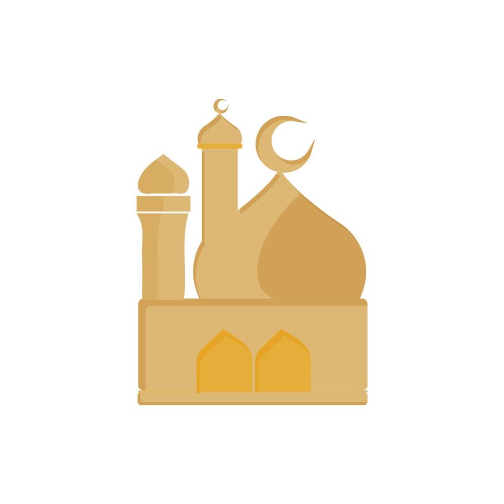 Muslim mosque isolated flat facade on white background. Flat with shadows architecture object. Vector cartoon design. Beautiful muslim temple icon illustration. Eastern cultural landmark.