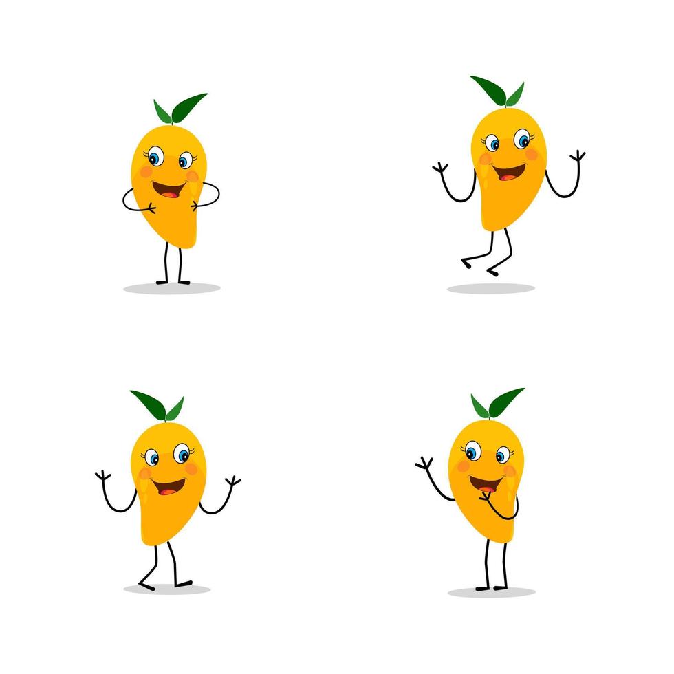 Mango character design. Kawaii mango characters vector illustration of cute cartoon, use them as stickers, patterns, t-shirt designs,fruit logo, all printed media, cartoons, etc