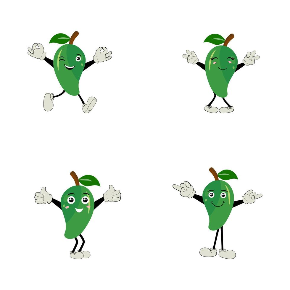 Mango character design. Kawaii mango characters vector illustration of cute cartoon, use them as stickers, patterns, t-shirt designs,fruit logo, all printed media, cartoons, etc