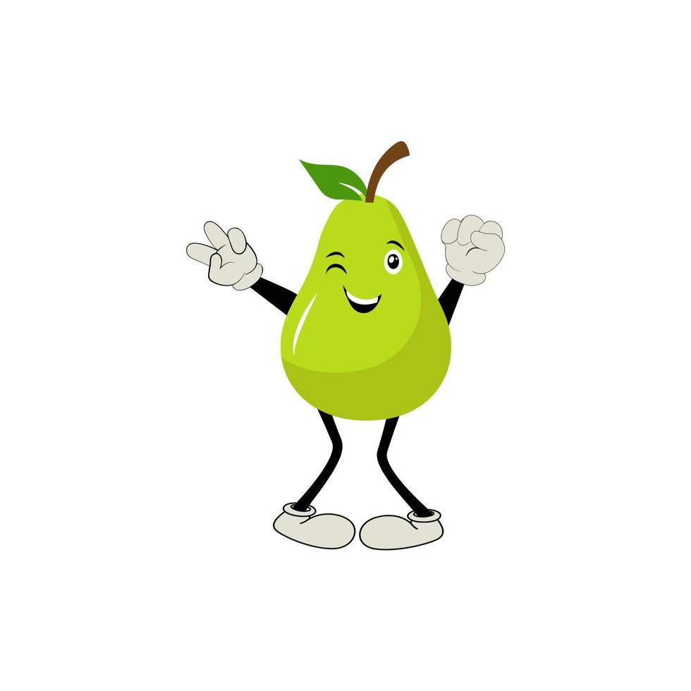 Pear fruit cartoon. Cute vector set of pear fruit character in different action emotion. Collection of pear characters in different expressions, Funny fruit mascot.