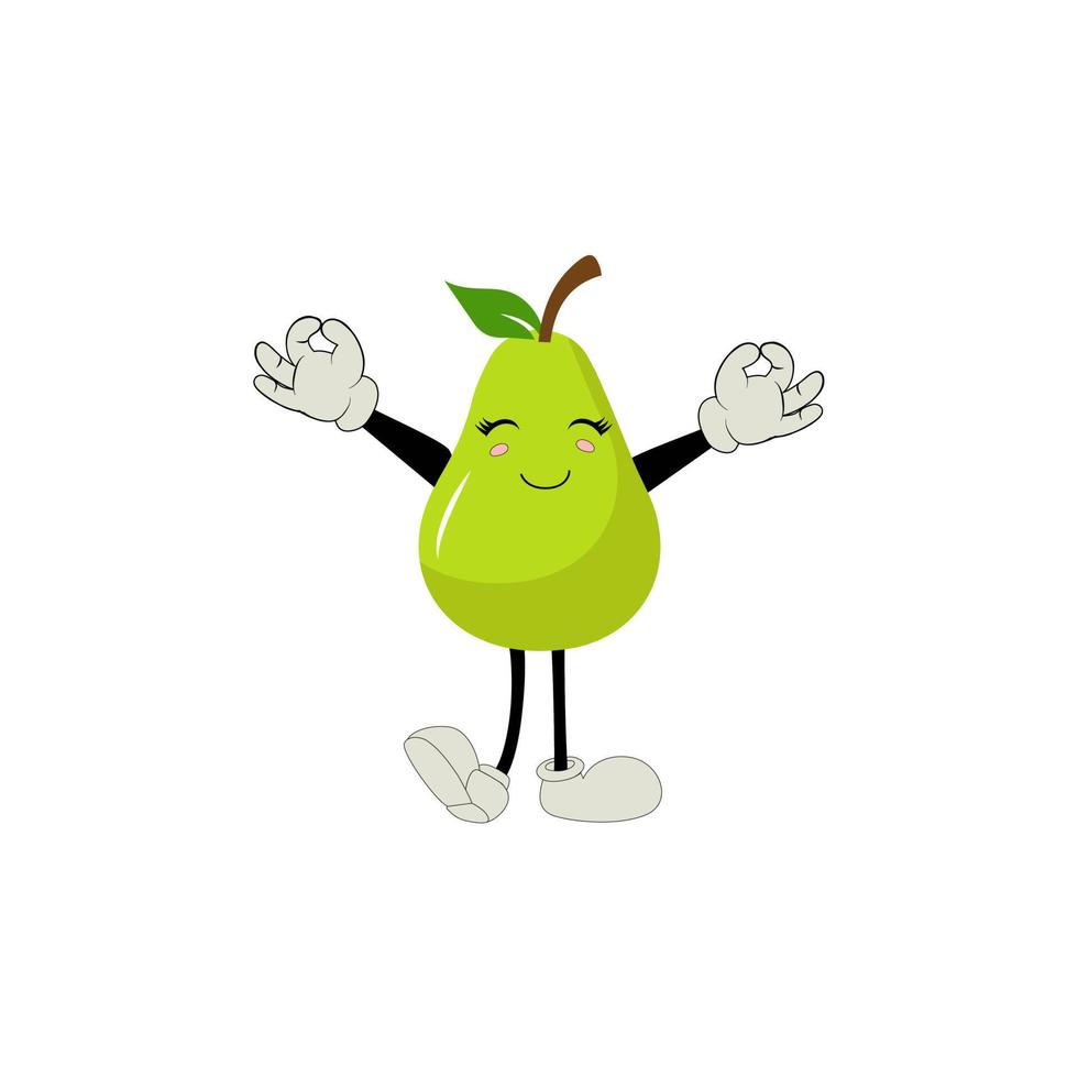 Pear fruit cartoon. Cute vector set of pear fruit character in different action emotion. Collection of pear characters in different expressions, Funny fruit mascot.