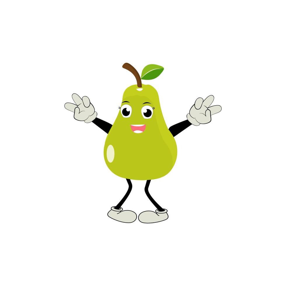 Pear fruit cartoon. Cute vector set of pear fruit character in different action emotion. Collection of pear characters in different expressions, Funny fruit mascot.