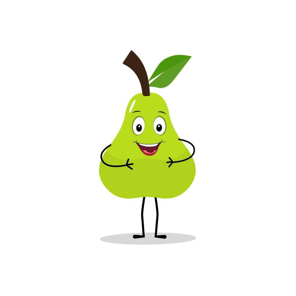 Pear fruit cartoon. Cute vector set of pear fruit character in different action emotion. Collection of pear characters in different expressions, Funny fruit mascot.