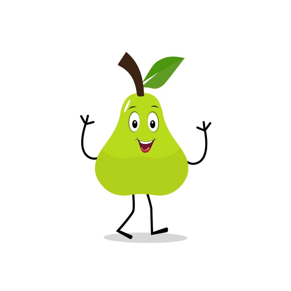 Pear fruit cartoon. Cute vector set of pear fruit character in different action emotion. Collection of pear characters in different expressions, Funny fruit mascot.