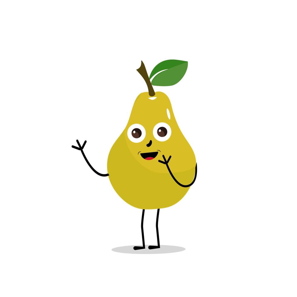 Pear fruit cartoon. Cute vector set of pear fruit character in different action emotion. Collection of pear characters in different expressions, Funny fruit mascot.