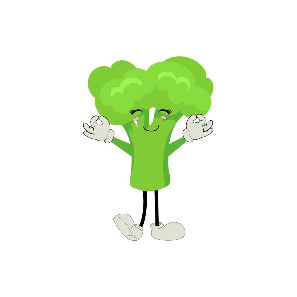 Broccoli mascot cartoon in vector. Cute happy smiling broccoli vegetable set collection. Vector flat cartoon character illustration icon design. content, happy, green smile, cheerful Face Emotion.