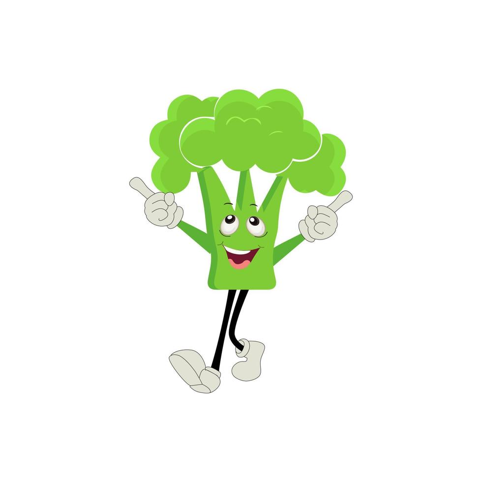 Broccoli mascot cartoon in vector. Cute happy smiling broccoli vegetable set collection. Vector flat cartoon character illustration icon design. content, happy, green smile, cheerful Face Emotion.