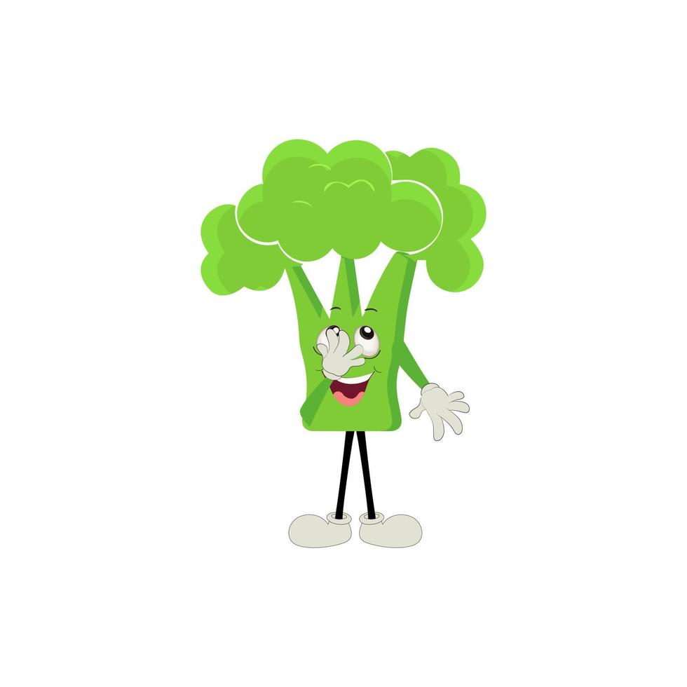 Broccoli mascot cartoon in vector. Cute happy smiling broccoli vegetable set collection. Vector flat cartoon character illustration icon design. content, happy, green smile, cheerful Face Emotion.