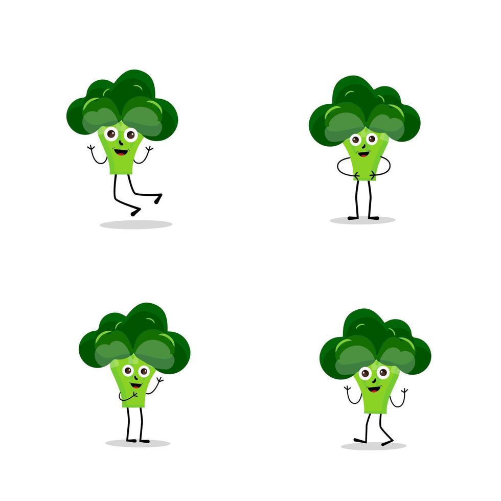 brócoli mascota dibujos animados en vector. linda contento sonriente brócoli vegetal conjunto recopilación. vector plano dibujos animados personaje ilustración icono diseño. contenido, feliz, verde sonrisa, alegre cara emoción.