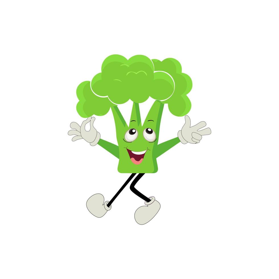 Broccoli mascot cartoon in vector. Cute happy smiling broccoli vegetable set collection. Vector flat cartoon character illustration icon design. content, happy, green smile, cheerful Face Emotion.
