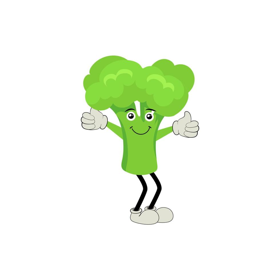 Broccoli mascot cartoon in vector. Cute happy smiling broccoli vegetable set collection. Vector flat cartoon character illustration icon design. content, happy, green smile, cheerful Face Emotion.