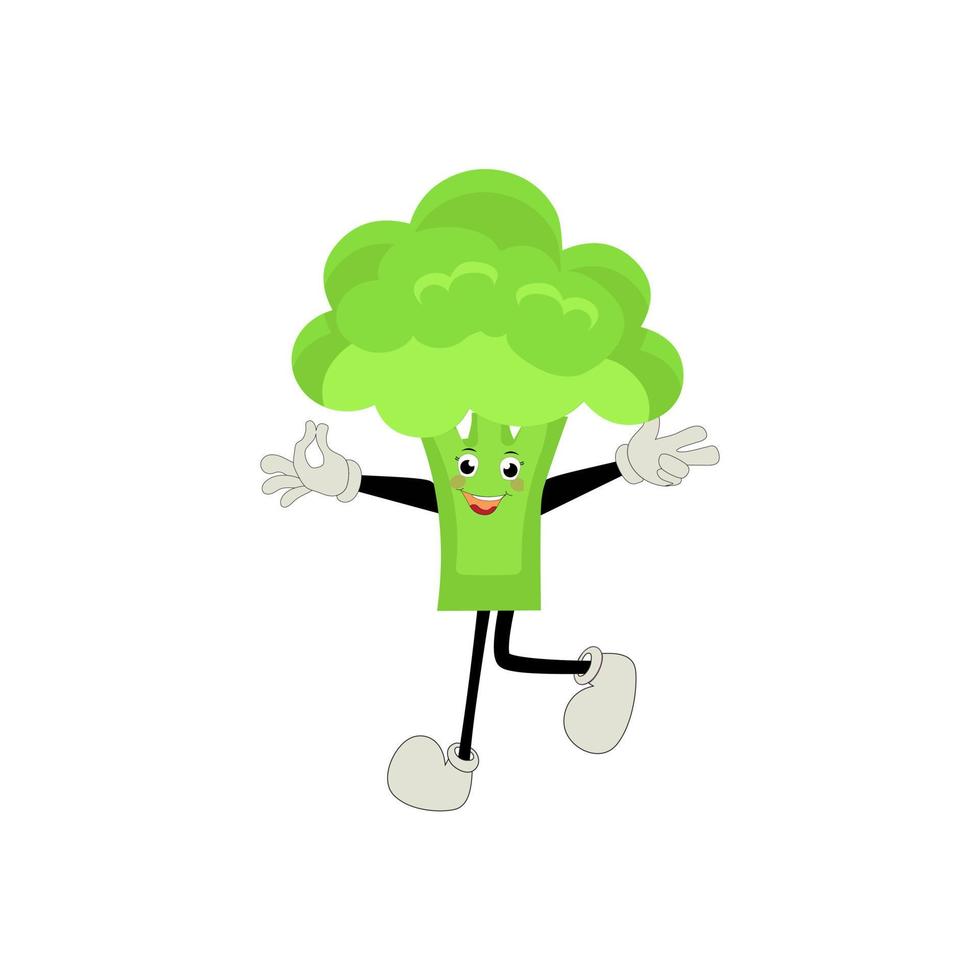 Broccoli mascot cartoon in vector. Cute happy smiling broccoli vegetable set collection. Vector flat cartoon character illustration icon design. content, happy, green smile, cheerful Face Emotion.