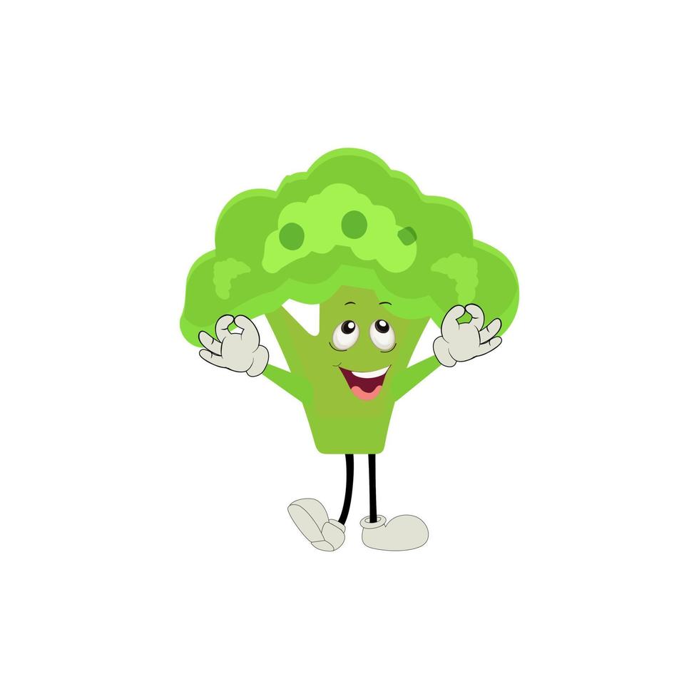 Broccoli mascot cartoon in vector. Cute happy smiling broccoli vegetable set collection. Vector flat cartoon character illustration icon design. content, happy, green smile, cheerful Face Emotion.