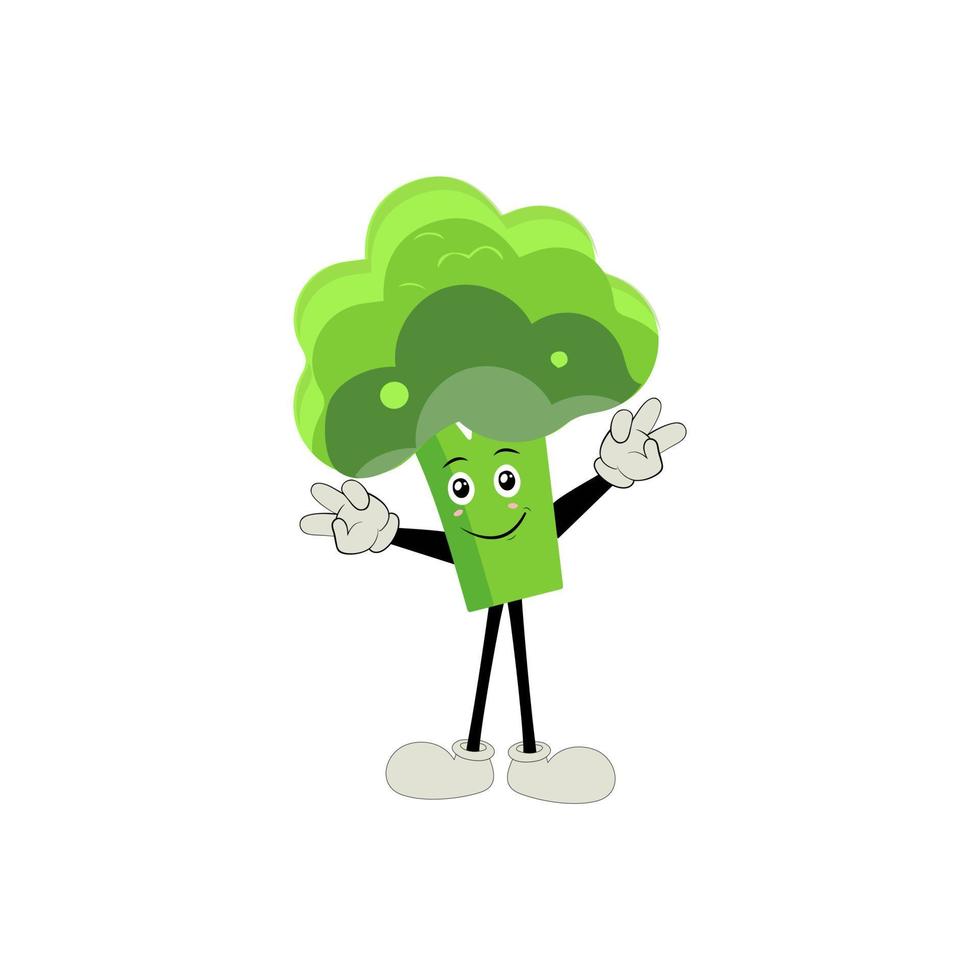 Broccoli mascot cartoon in vector. Cute happy smiling broccoli vegetable set collection. Vector flat cartoon character illustration icon design. content, happy, green smile, cheerful Face Emotion.