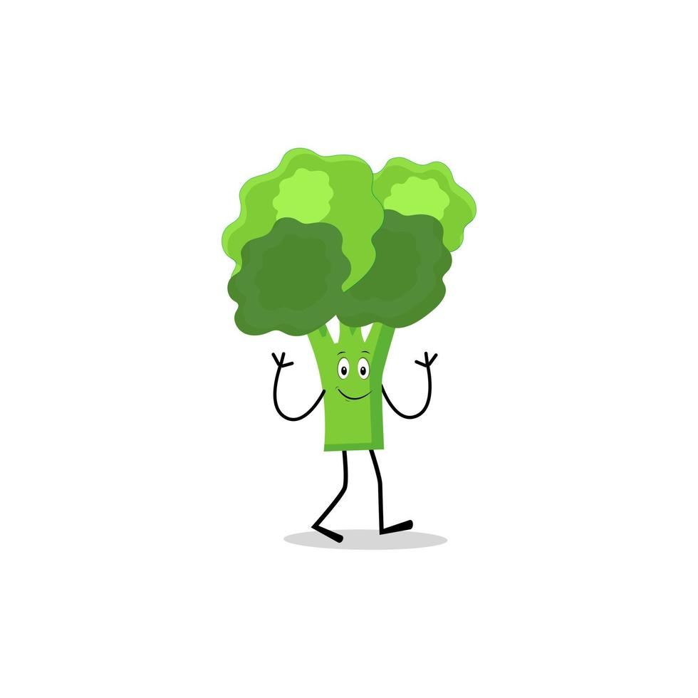 Broccoli mascot cartoon in vector. Cute happy smiling broccoli vegetable set collection. Vector flat cartoon character illustration icon design. content, happy, green smile, cheerful Face Emotion.