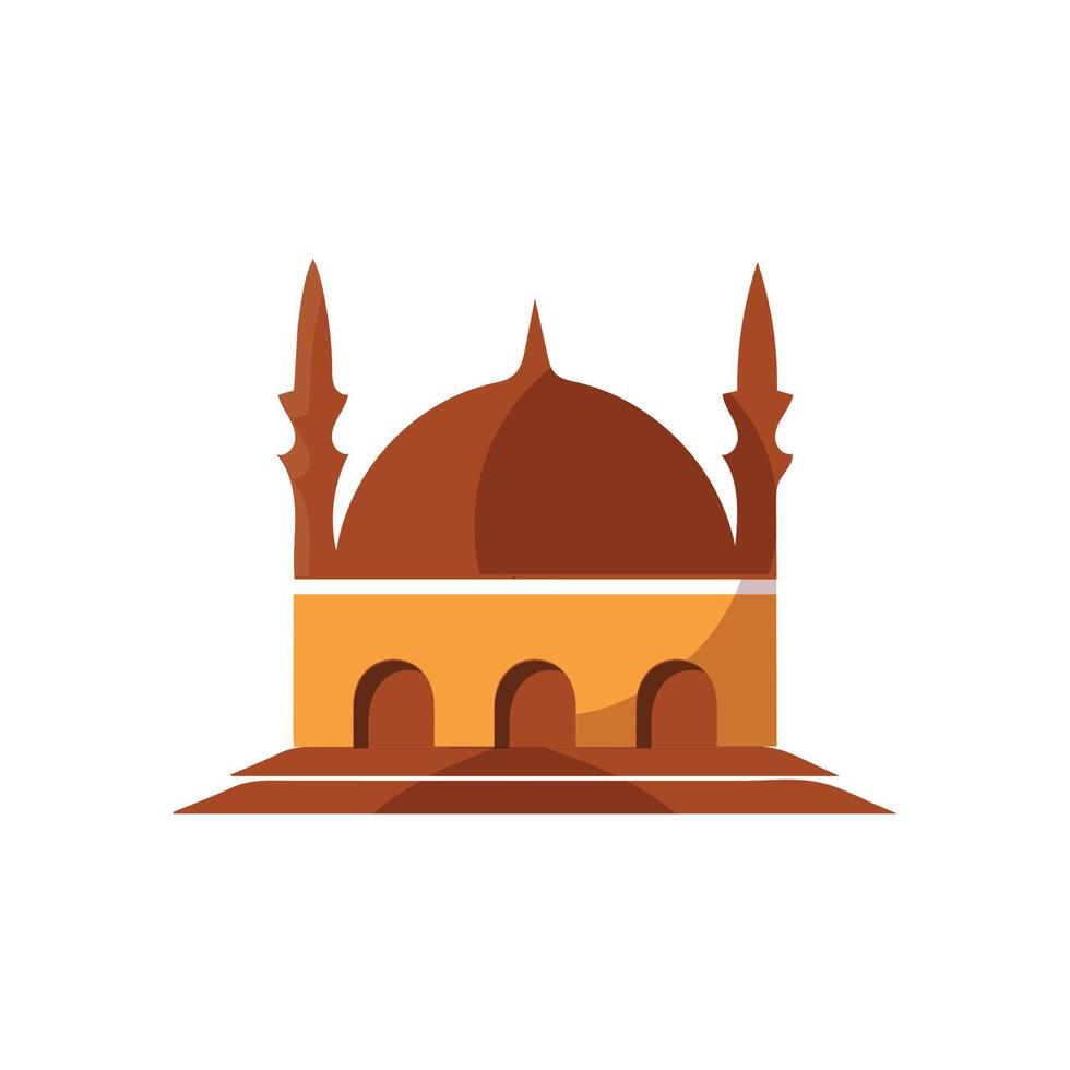 Muslim mosque isolated flat facade on white background. Flat with shadows architecture object. Vector cartoon design. Beautiful muslim temple icon illustration. Eastern cultural landmark.
