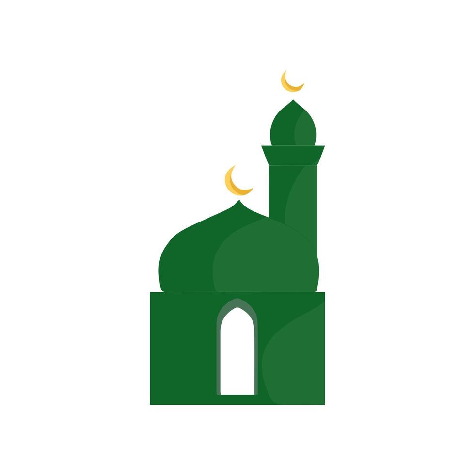 Muslim mosque isolated flat facade on white background. Flat with shadows architecture object. Vector cartoon design. Beautiful muslim temple icon illustration. Eastern cultural landmark.