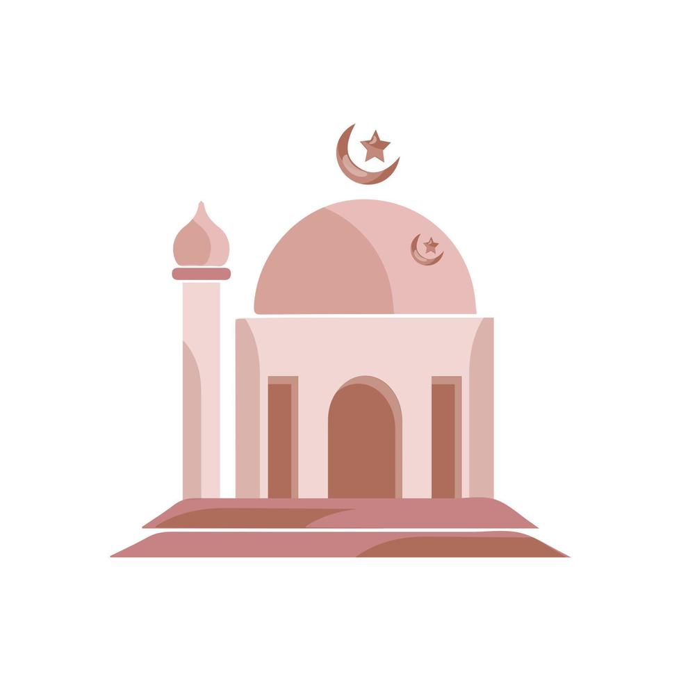 Muslim mosque isolated flat facade on white background. Flat with shadows architecture object. Vector cartoon design. Beautiful muslim temple icon illustration. Eastern cultural landmark.