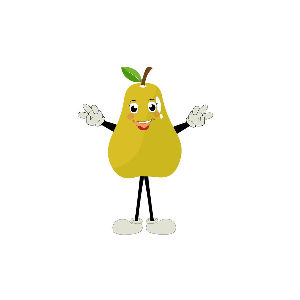 Pear fruit cartoon. Cute vector set of pear fruit character in different action emotion. Collection of pear characters in different expressions, Funny fruit mascot.