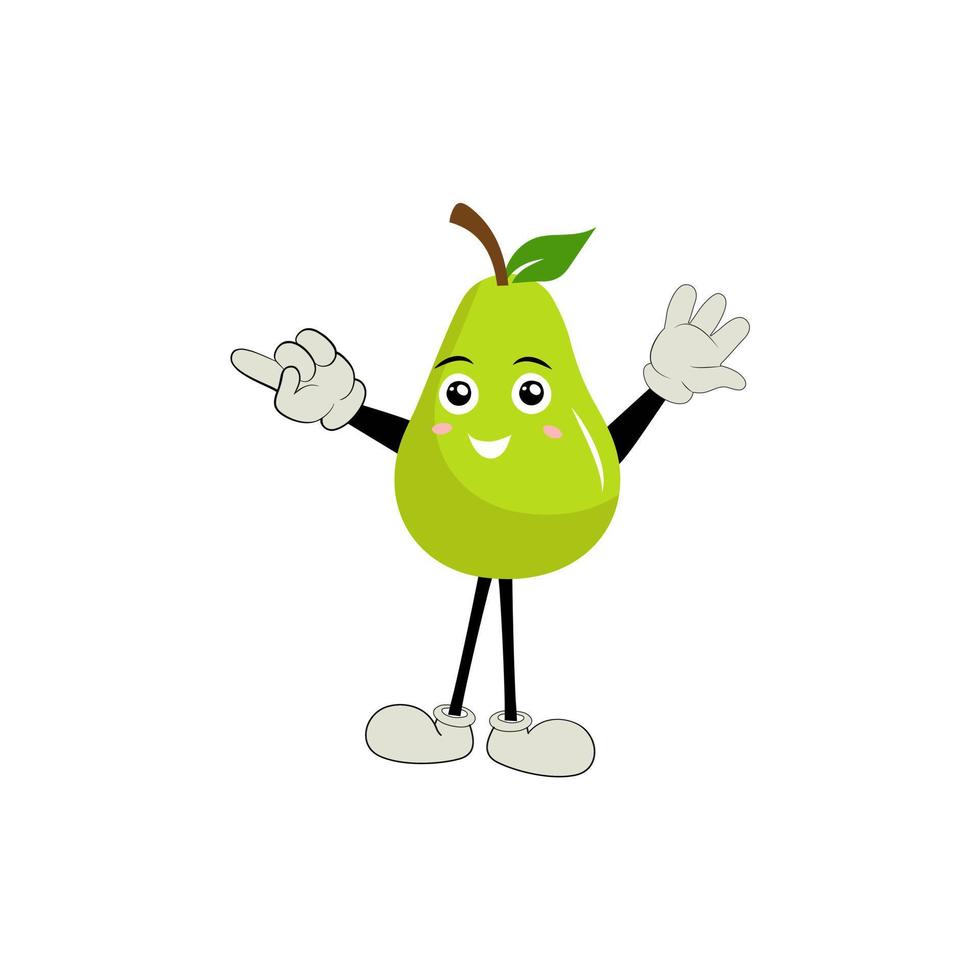 Pear fruit cartoon. Cute vector set of pear fruit character in different action emotion. Collection of pear characters in different expressions, Funny fruit mascot.