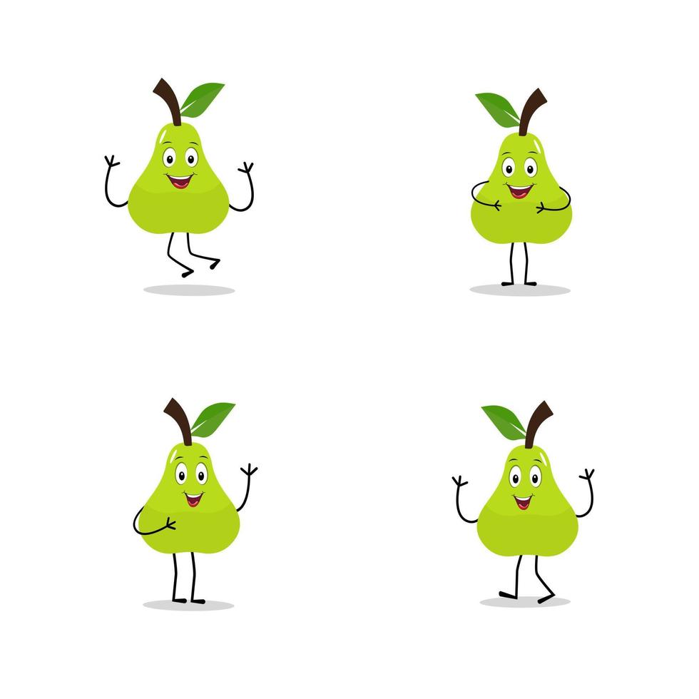 Pear fruit cartoon. Cute vector set of pear fruit character in different action emotion. Collection of pear characters in different expressions, Funny fruit mascot.