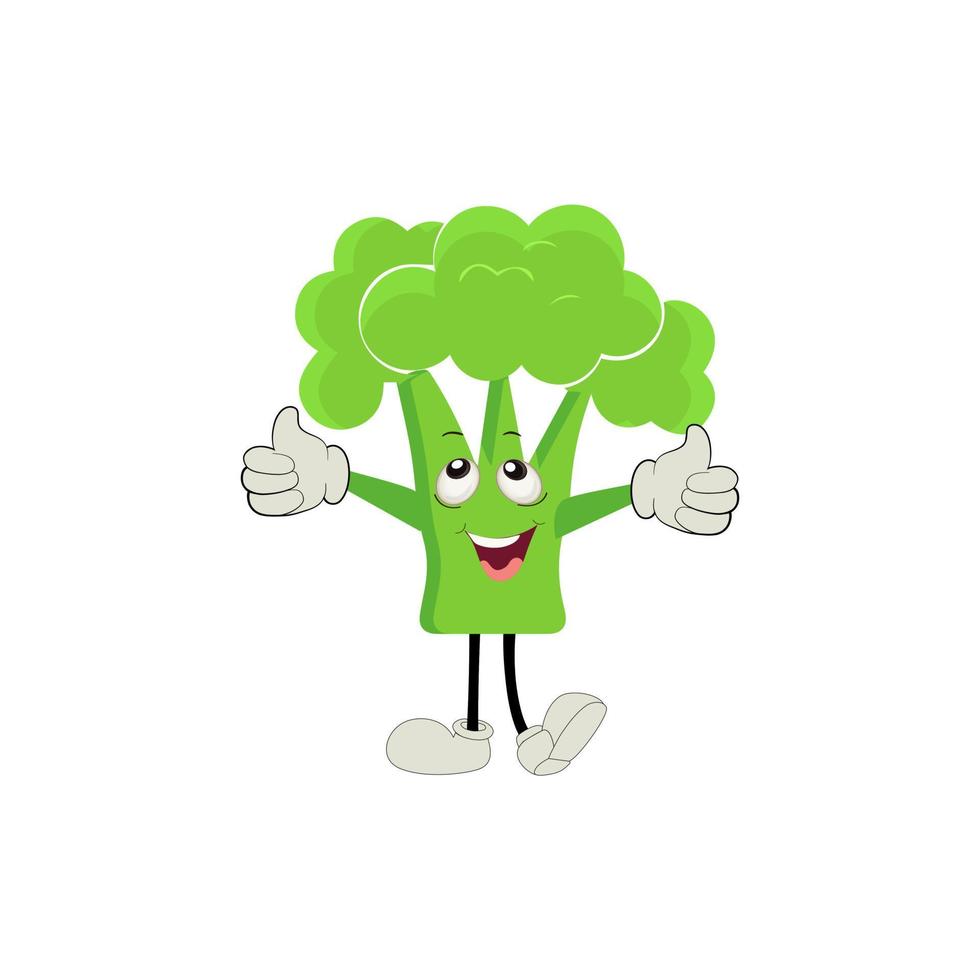 Broccoli mascot cartoon in vector. Cute happy smiling broccoli vegetable set collection. Vector flat cartoon character illustration icon design. content, happy, green smile, cheerful Face Emotion.