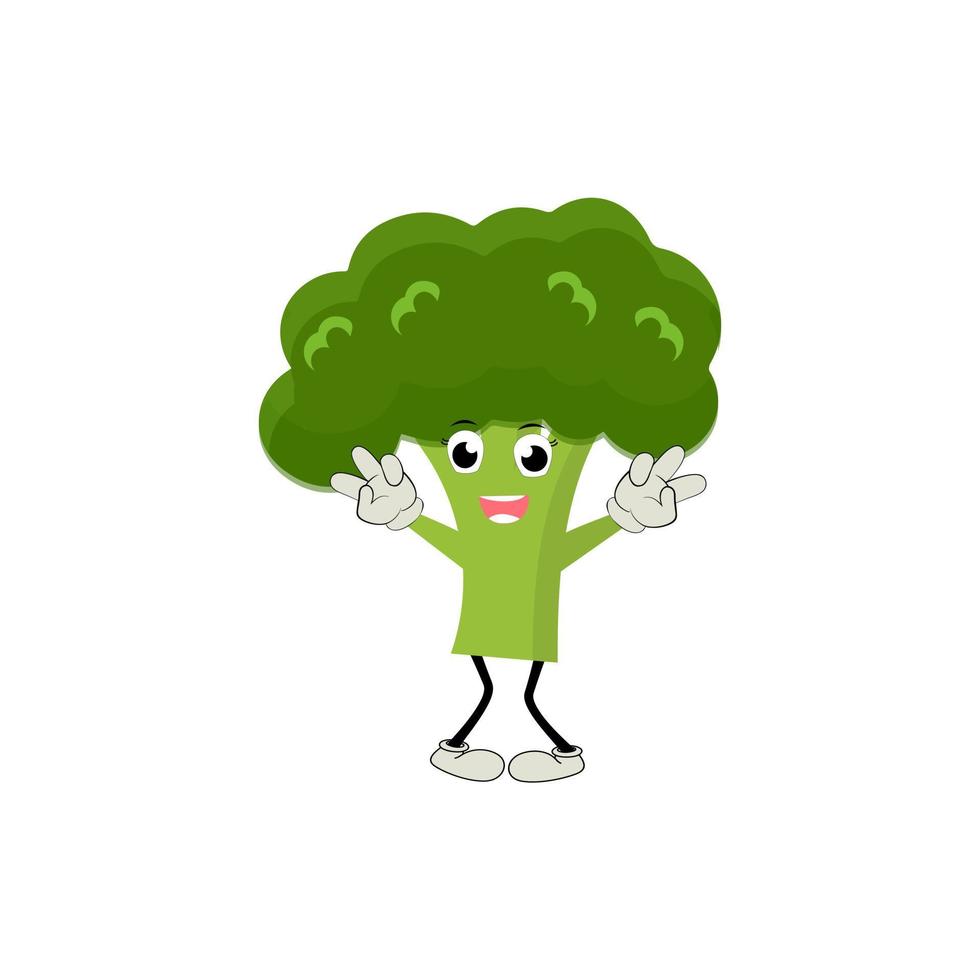 Broccoli mascot cartoon in vector. Cute happy smiling broccoli vegetable set collection. Vector flat cartoon character illustration icon design. content, happy, green smile, cheerful Face Emotion.