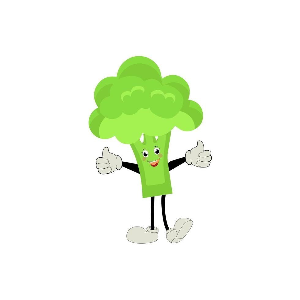 Broccoli mascot cartoon in vector. Cute happy smiling broccoli vegetable set collection. Vector flat cartoon character illustration icon design. content, happy, green smile, cheerful Face Emotion.