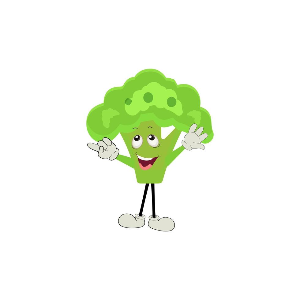 Broccoli mascot cartoon in vector. Cute happy smiling broccoli vegetable set collection. Vector flat cartoon character illustration icon design. content, happy, green smile, cheerful Face Emotion.