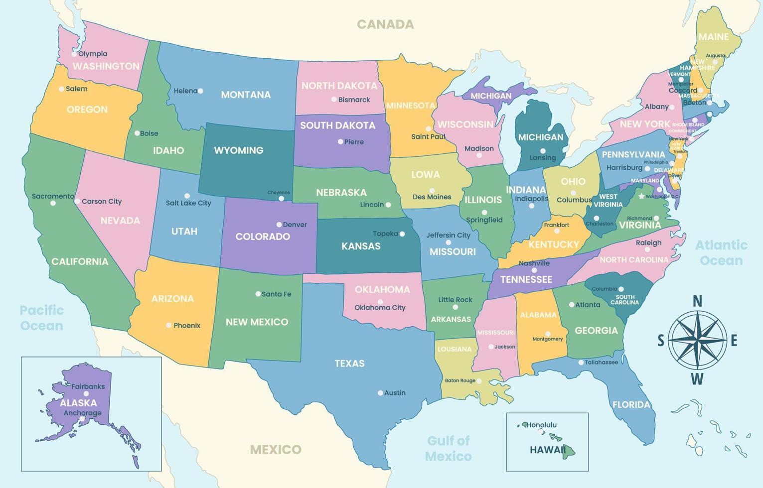 mapa del país de los estados unidos de américa vector