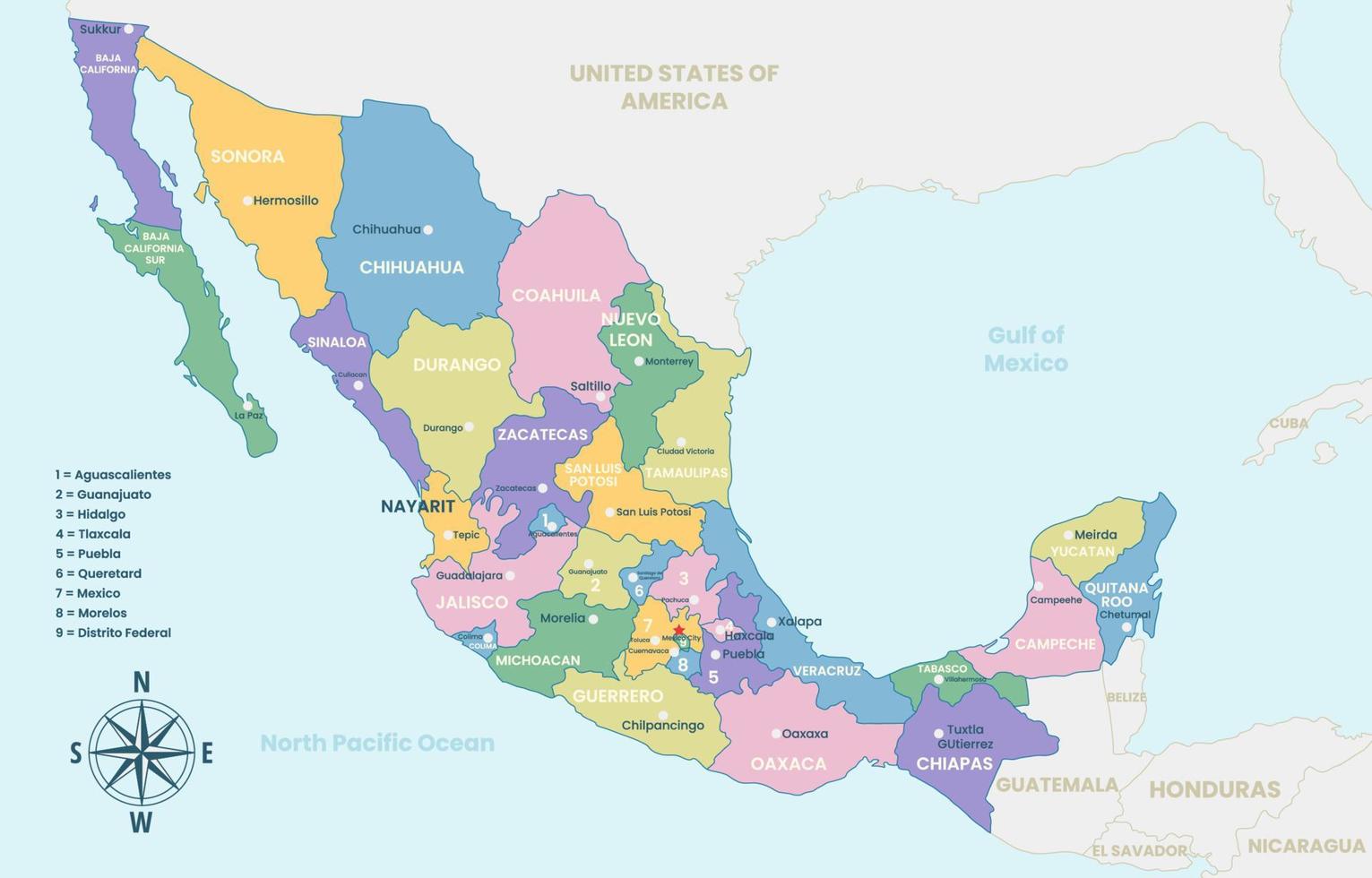 Country Map of Mexico vector