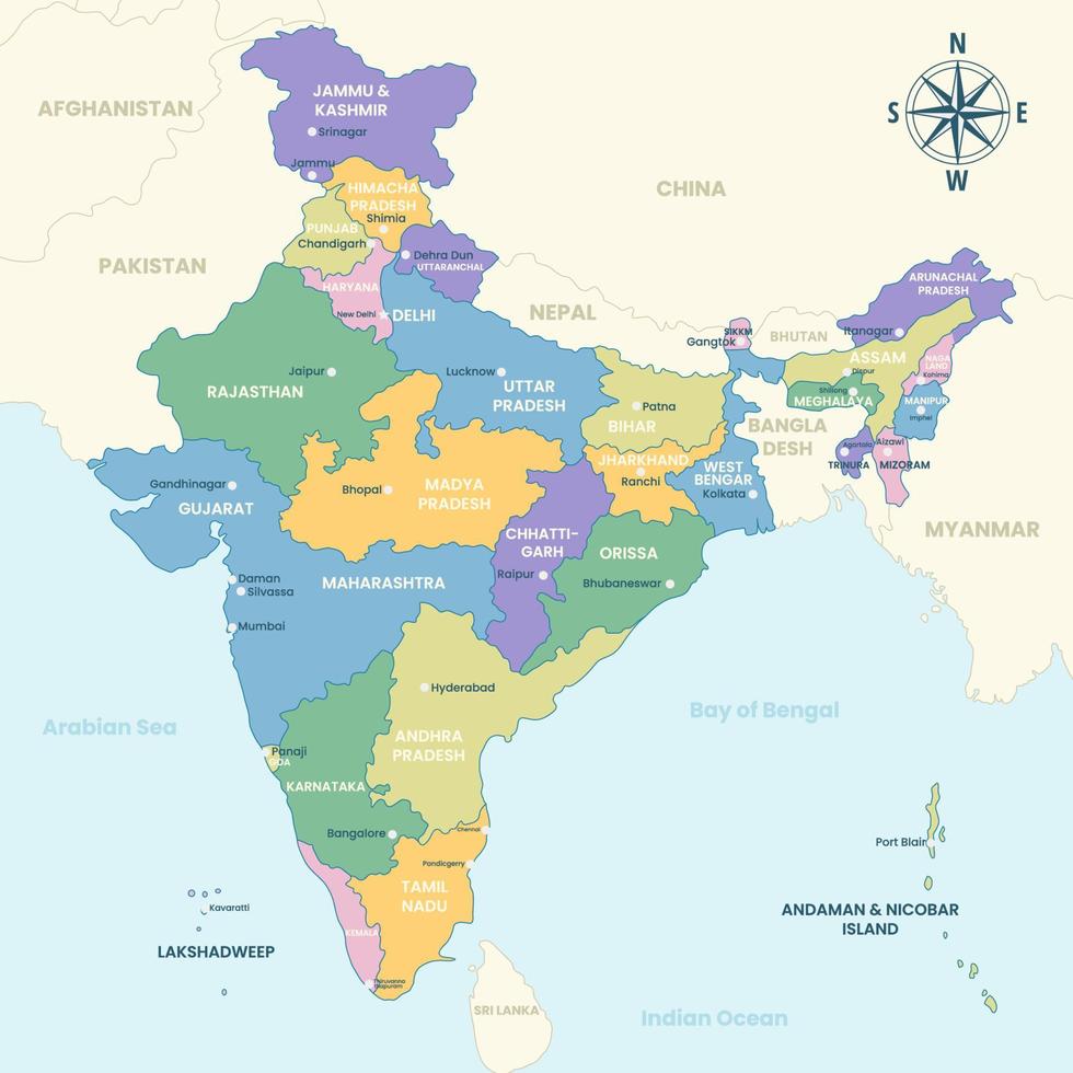 Country Map of India 21175035 Vector Art at Vecteezy