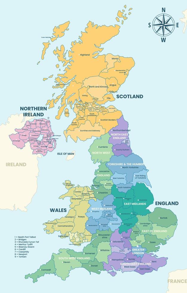 Country Map of United Kingdom vector