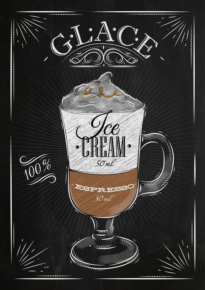 póster café glaseado en Clásico estilo dibujo con tiza en el pizarra vector