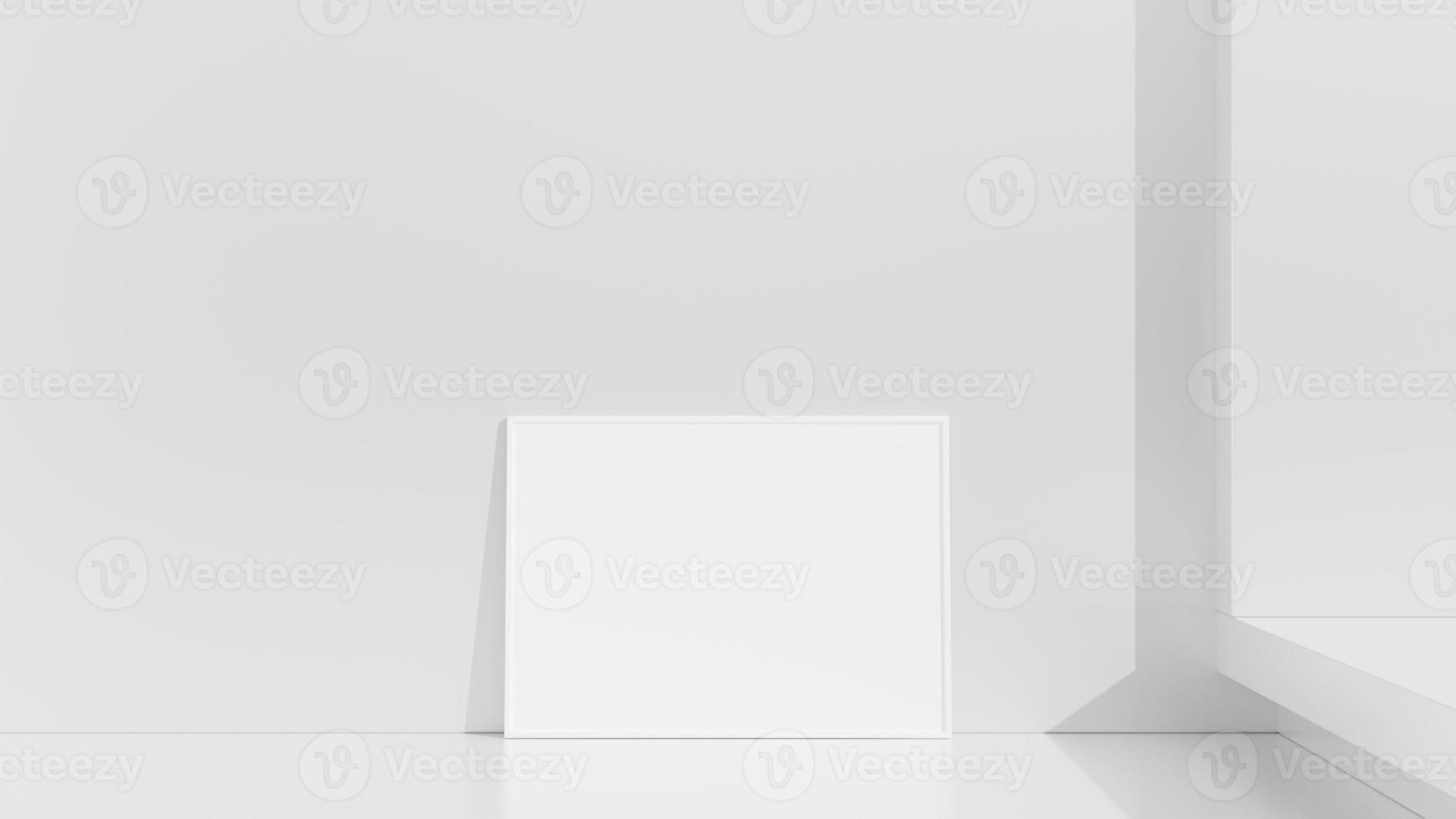 Frame mockup on white wall. Poster mockup. Clean, modern, minimal frame. Empty frame Indoor interior, show text or product photo