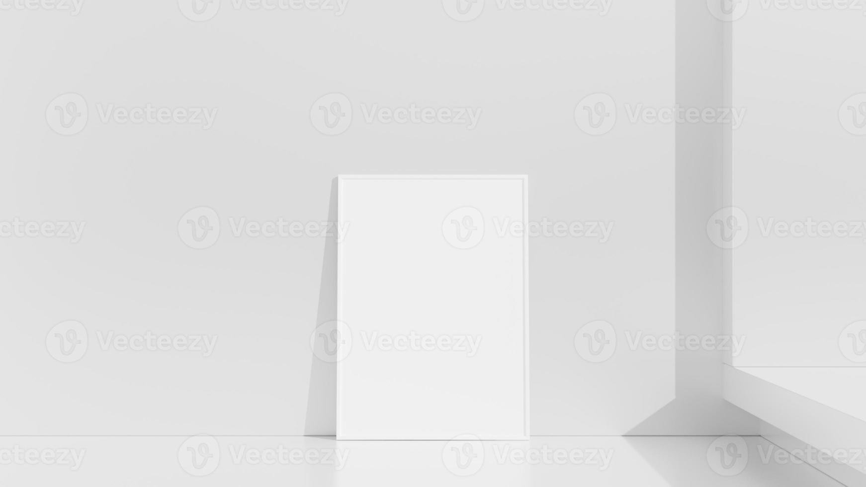 Frame mockup on white wall. Poster mockup. Clean, modern, minimal frame. Empty frame Indoor interior, show text or product photo